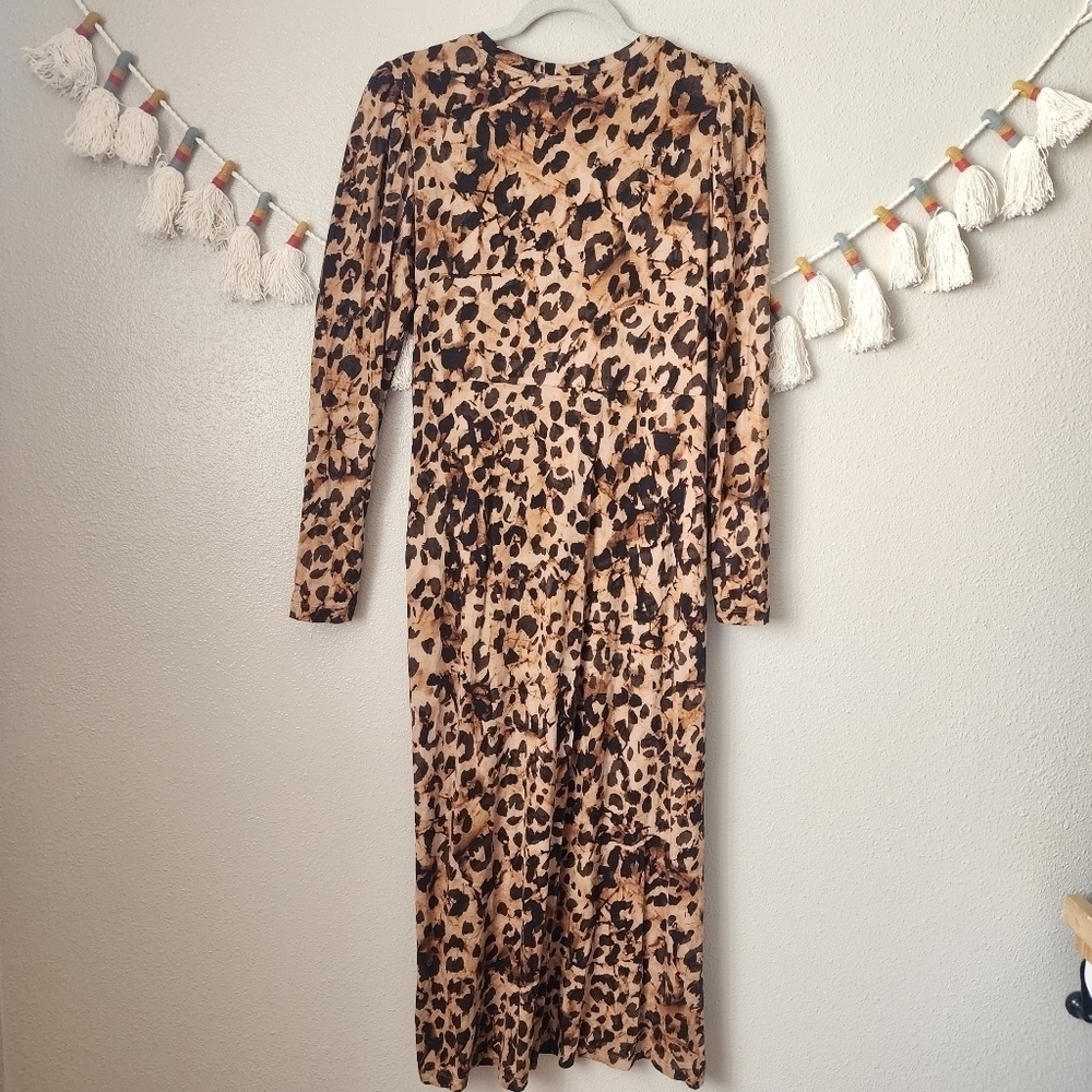 Cabi Selma Cheetah Bodice Drawstring Knit Midi Dr… - image 3